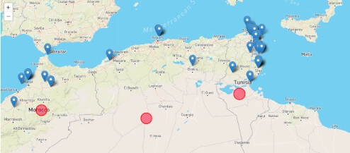 display engineering competitions on the map TUNISIA ALGERIA MOROCCO Tunisie clubs robotique, IT and CAD design \